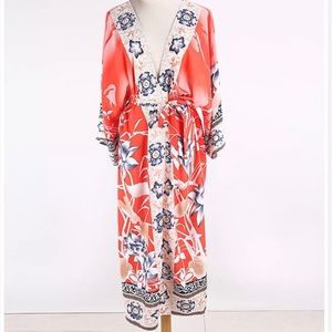 LONG BOHO FLORAL KIMONO (ONE SIZE) FITS MOST